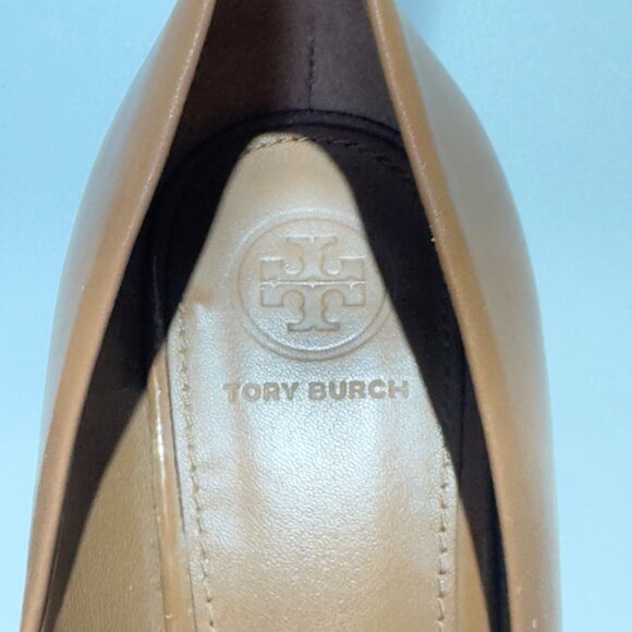 TORY BURCH Jolie Women's Tan Leather Peep Toe Wedge Heels Size 9.5M - Picture 8 of 10